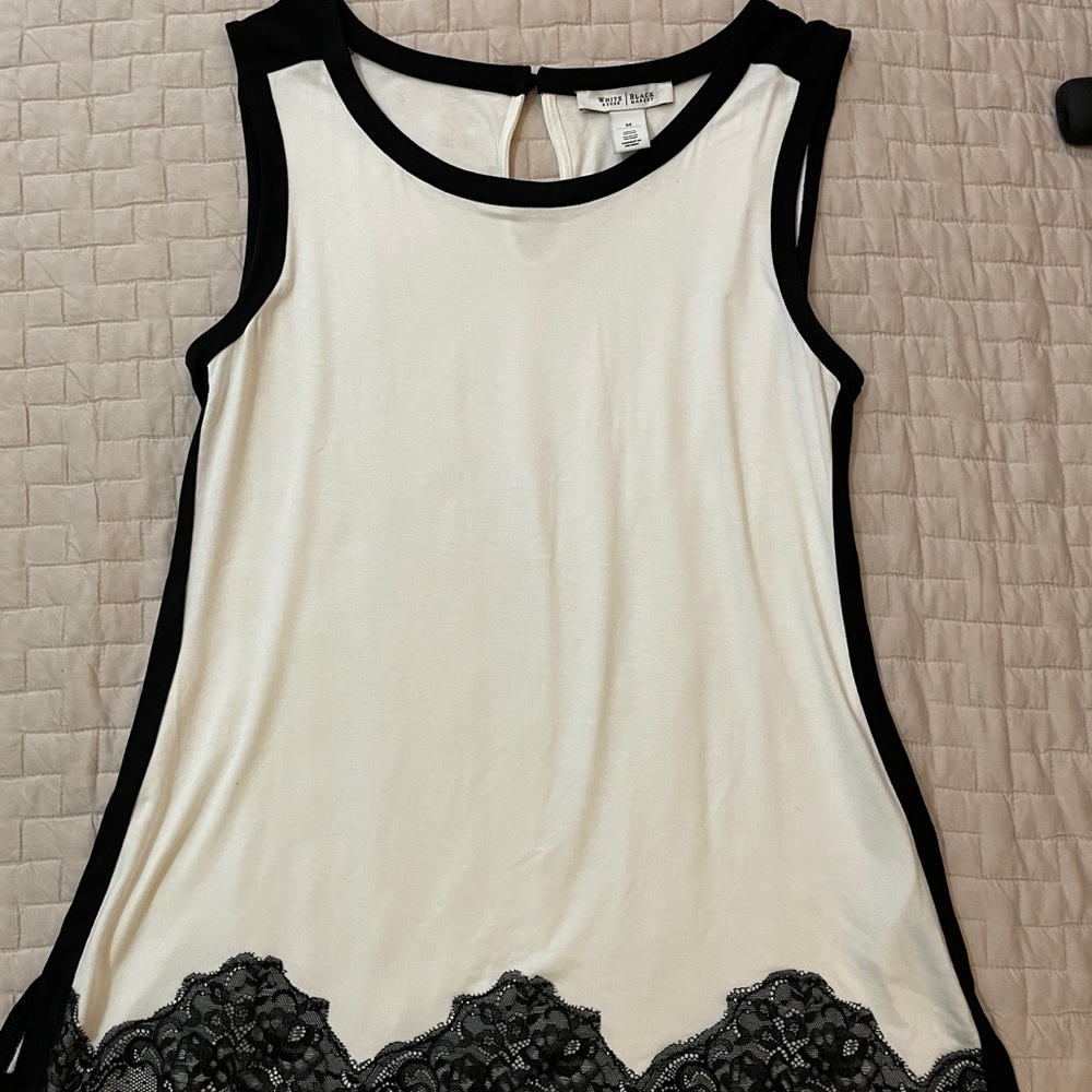 White sleeveless top with black lace detail NWOT